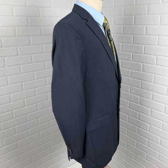 Hugo Boss Blazer Men 42L Blue Pinstripe Classic Career Wool Suit‎ Jacket VTG - Picture 5 of 15